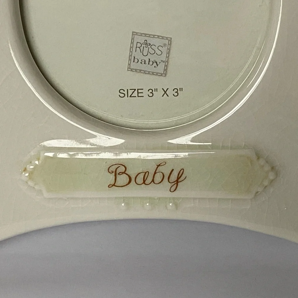 Russ Berrie Picture Frame Baby Vintage White Ceramic Blocks 3 X 3” Photo Love